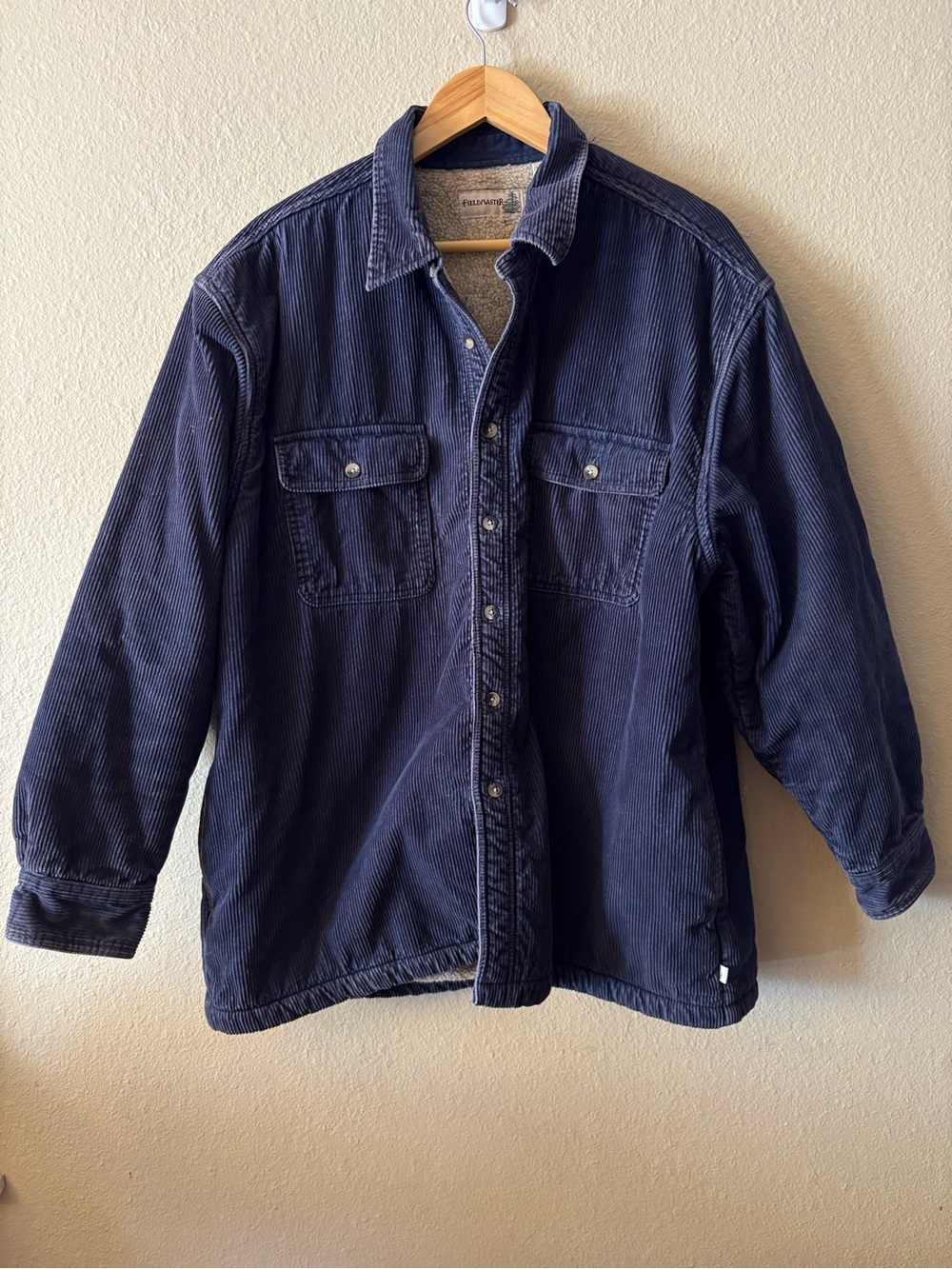 Vintage Sears Fieldmaster Corduroy Sherpa Shirt Jacket Men's XL Navy 80s